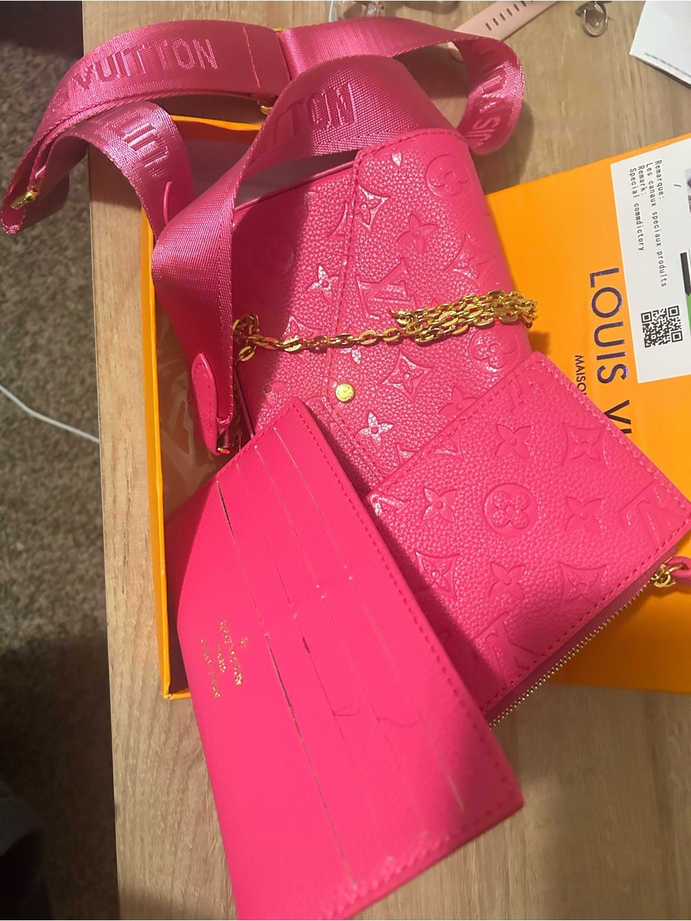 Louis Vuitton Pink Monogram Crossbody Trio with Gold Chain